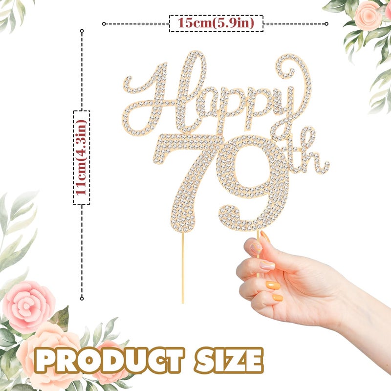 LASKYER Happy 79th Birthday Decorations,79th Birthday Gold Rhinestone Cake Topper - Cheers to 79 Years Old Bday Party Metal Sparkly Cake Centerpieces Sign. - Image 2